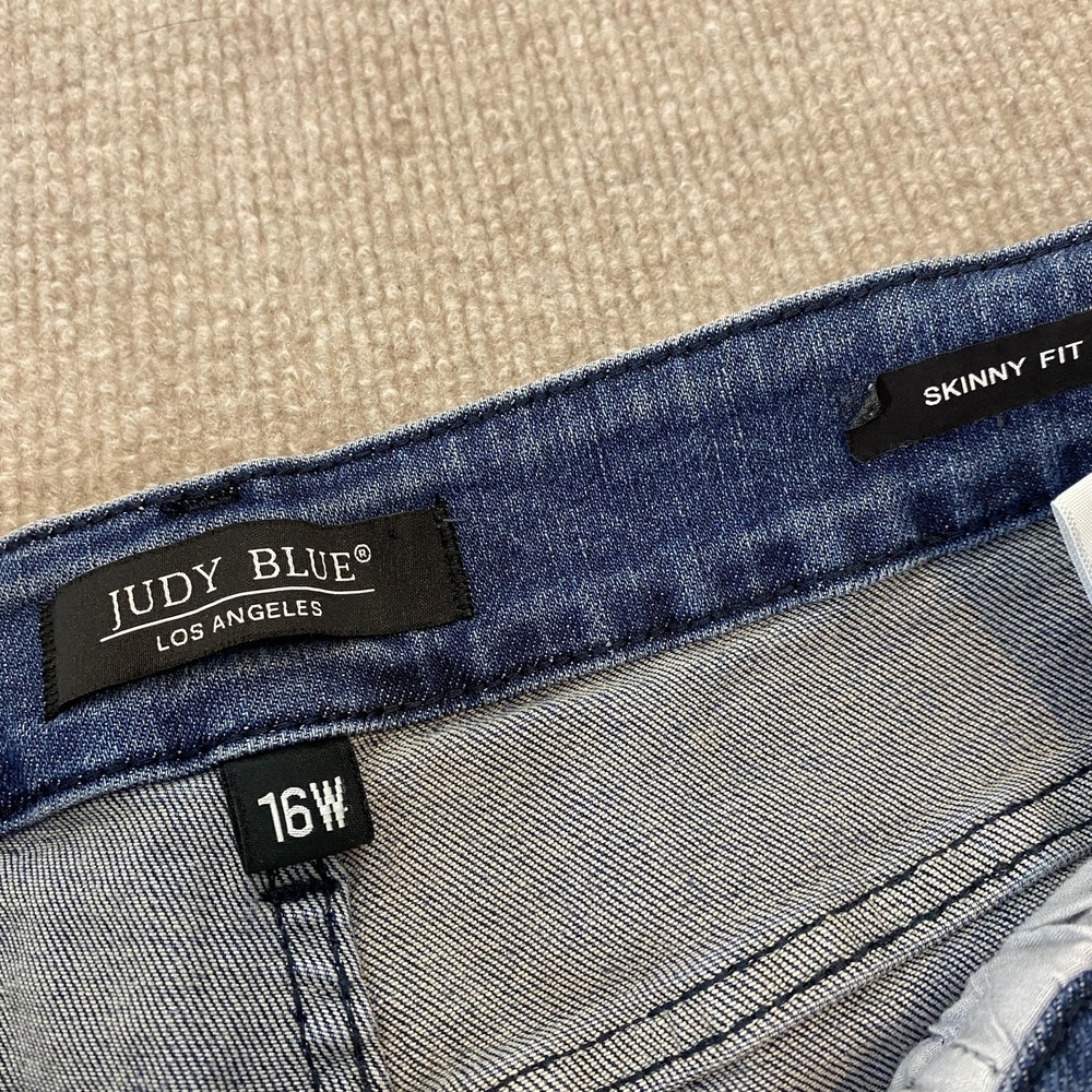 Judy Blue Skinny Jeans Womens 16W Blue Med Wash High Rise Stars Fringe JB80264 - Picture 4 of 12